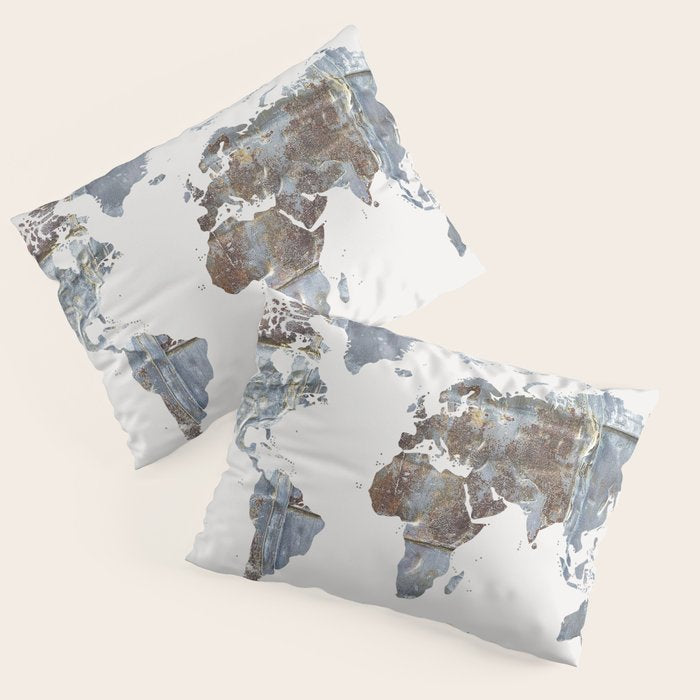 World Map(metal) Pillow Sham Gallery Image 1
