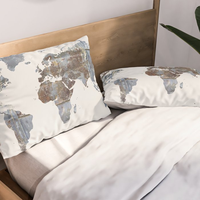 World Map(metal) Pillow Sham Gallery Image 2