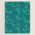 Teal Floral Flourish - Large Jigsaw Puzzle Gallery Image 1