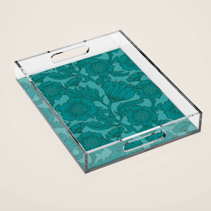 Teal Floral Flourish - Large Acrylic Tray Gallery Image 1