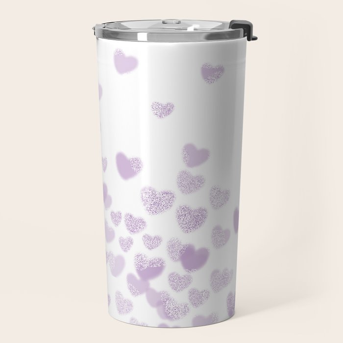 Hearts falling painted pastels purple heart pattern minimal art print nursery baby art Travel Mug Gallery Image 2