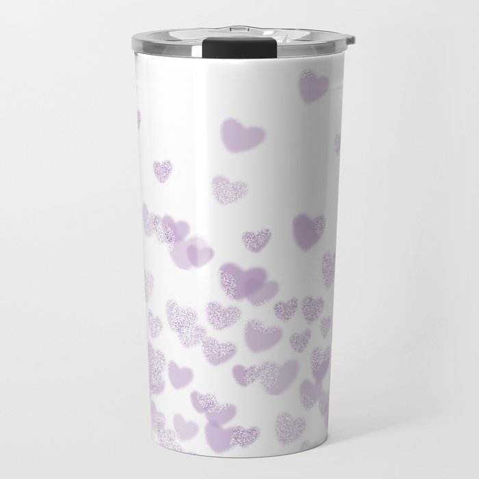 Hearts falling painted pastels purple heart pattern minimal art print nursery baby art Travel Mug Gallery Image 1