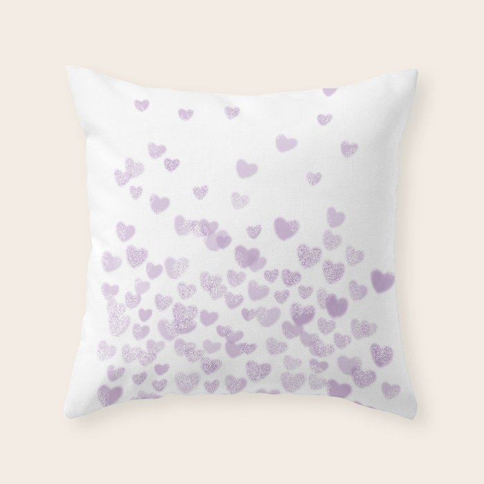 Hearts falling painted pastels purple heart pattern minimal art print nursery baby art Throw Pillow Gallery Image 6