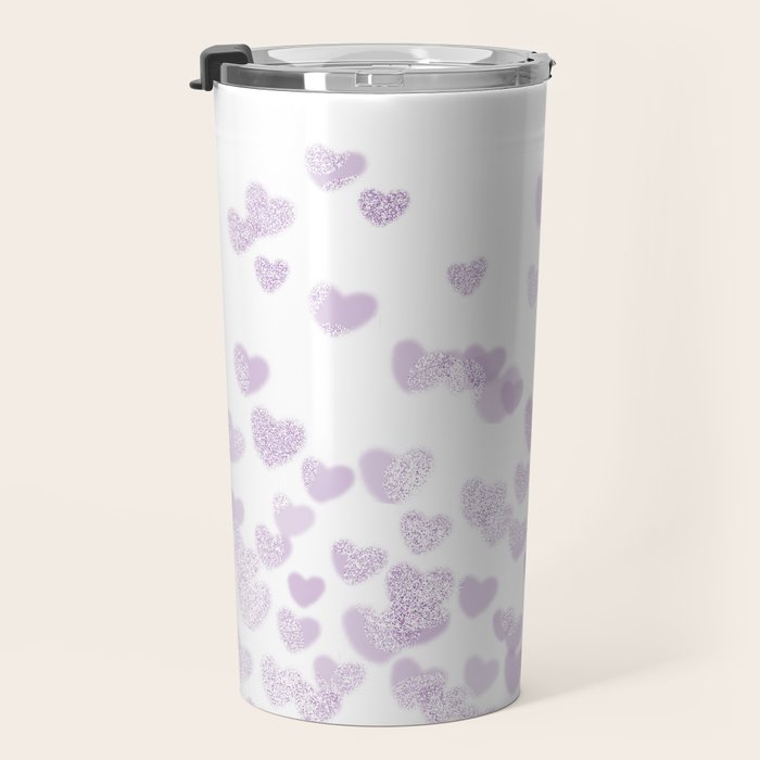 Hearts falling painted pastels purple heart pattern minimal art print nursery baby art Travel Mug Gallery Image 3