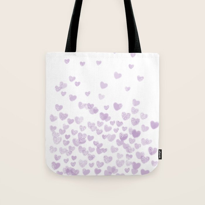Hearts falling painted pastels purple heart pattern minimal art print nursery baby art Tote Bag Gallery Image 1