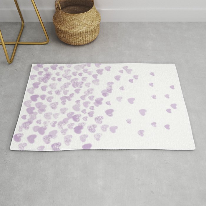 Hearts falling painted pastels purple heart pattern minimal art print nursery baby art Rug Gallery Image 1