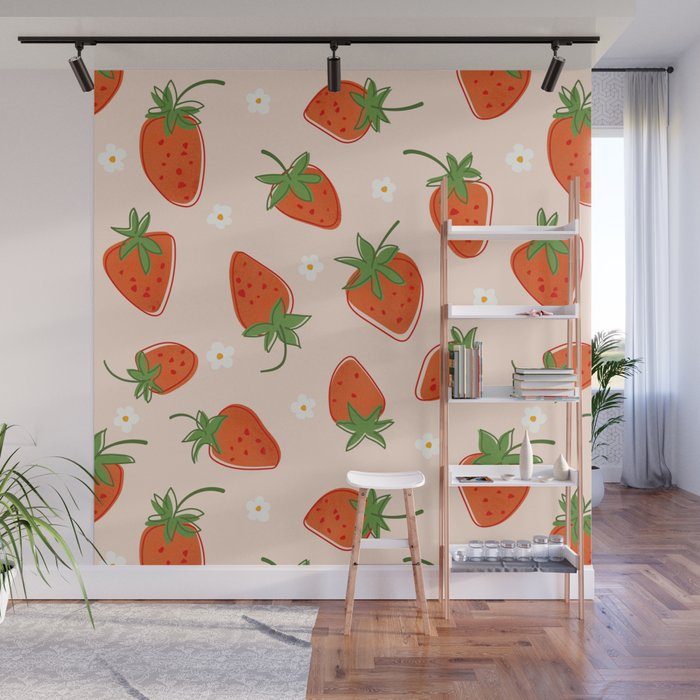 Red Strawberries Pattern Wall Mural Gallery Image 1