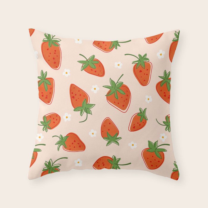 Red Strawberries Pattern Throw Pillow Gallery Image 6