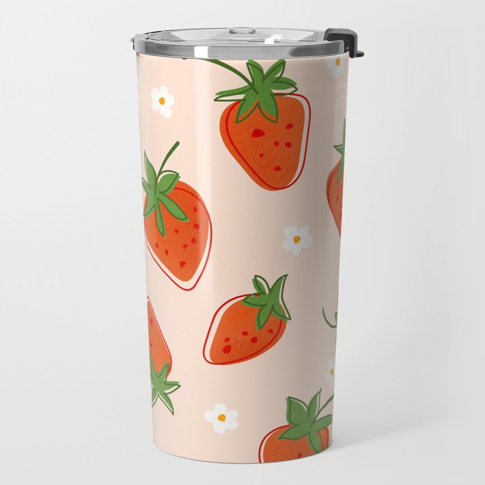 Red Strawberries Pattern Travel Mug Gallery Image 2