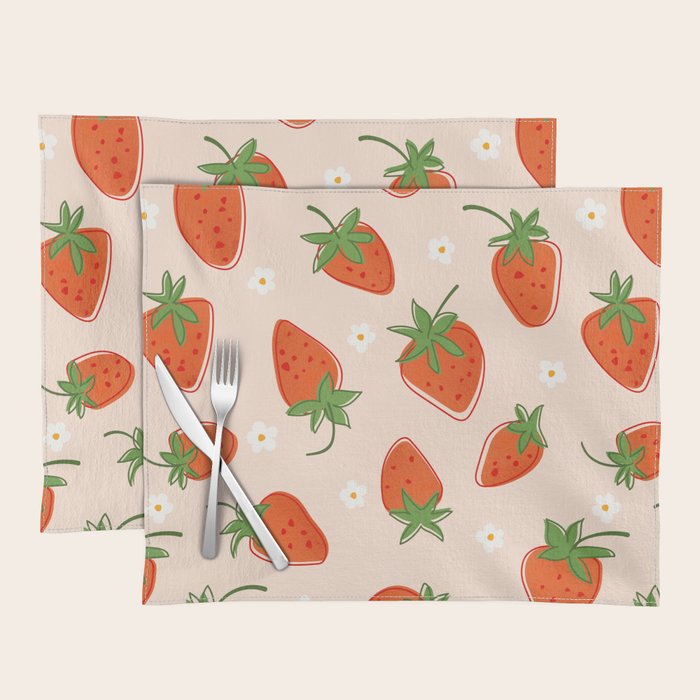 Red Strawberries Pattern Placemat Gallery Image 1