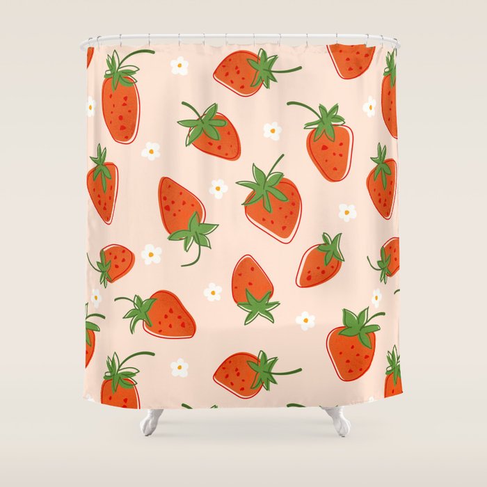 Red Strawberries Pattern Shower Curtain Gallery Image 1