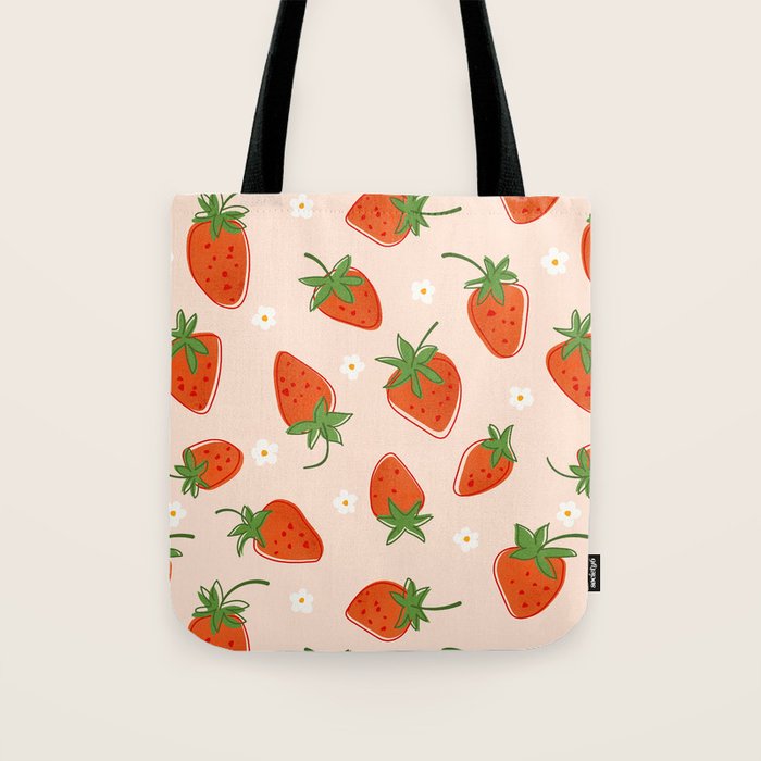 Red Strawberries Pattern Tote Bag Gallery Image 1
