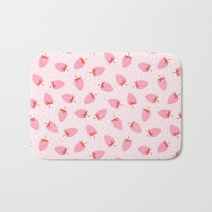 Sweet Strawberries - pink and red with hearts Bath Mat Gallery Image 1