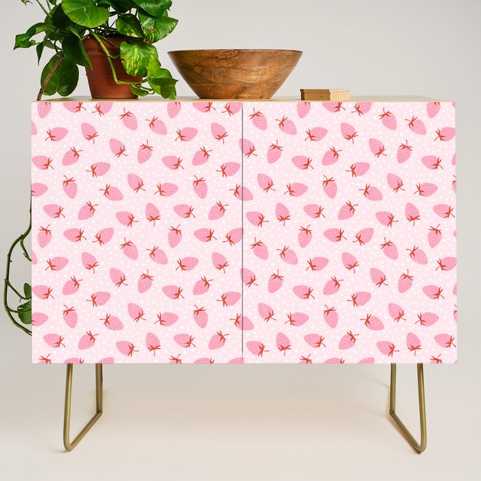 Sweet Strawberries - pink and red with hearts Credenza Gallery Image 1