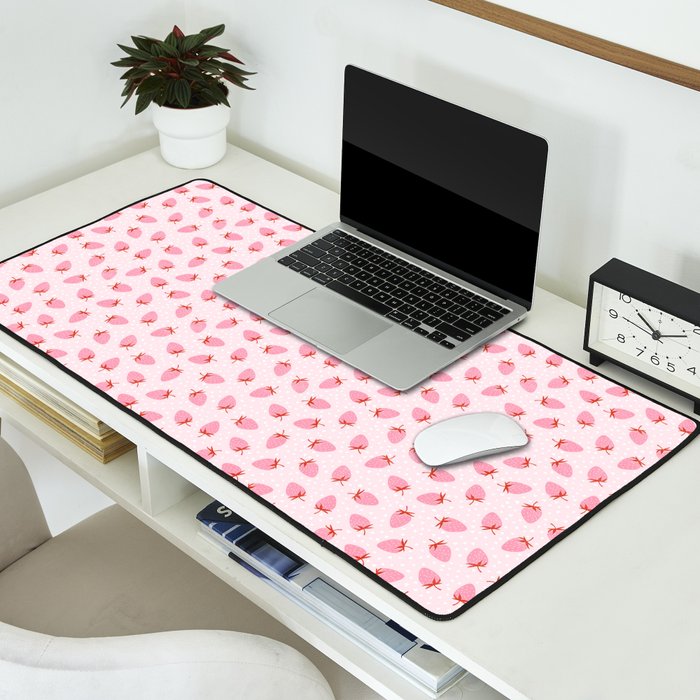 Sweet Strawberries - pink and red with hearts Desk Mat Gallery Image 2