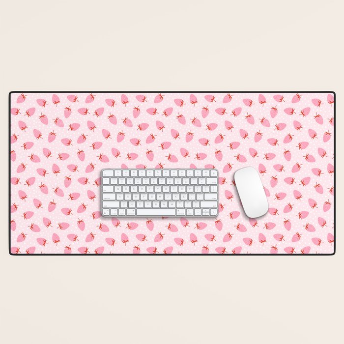 Sweet Strawberries - pink and red with hearts Desk Mat Gallery Image 1