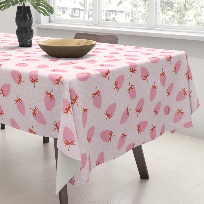 Sweet Strawberries - pink and red with hearts Tablecloth Gallery Image 3