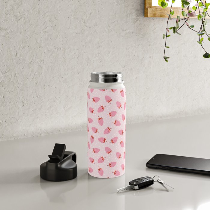 Sweet Strawberries - pink and red with hearts Water Bottle Gallery Image 4