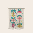 Retro Christmas Ornaments with Bow and Stars Holiday Pattern Wall Hanging Gallery Image 1