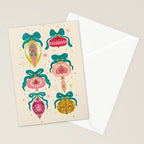 Retro Christmas Ornaments with Bow and Stars Holiday Pattern Stationery Card Gallery Image 2
