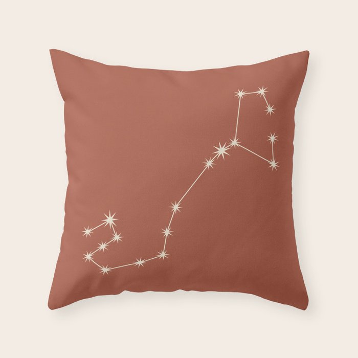 Scorpio Zodiac Star Constellation Line Art Terracotta Red Throw Pillow Gallery Image 1