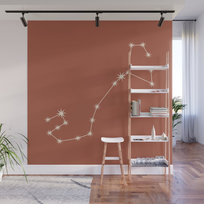 Scorpio Zodiac Star Constellation Line Art Terracotta Red Wall Mural Gallery Image 1