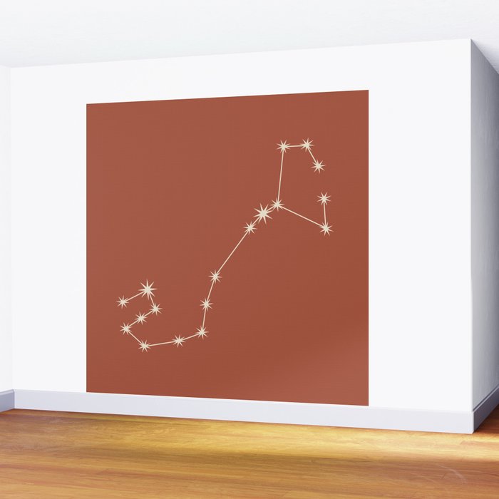 Scorpio Zodiac Star Constellation Line Art Terracotta Red Wall Mural Gallery Image 2