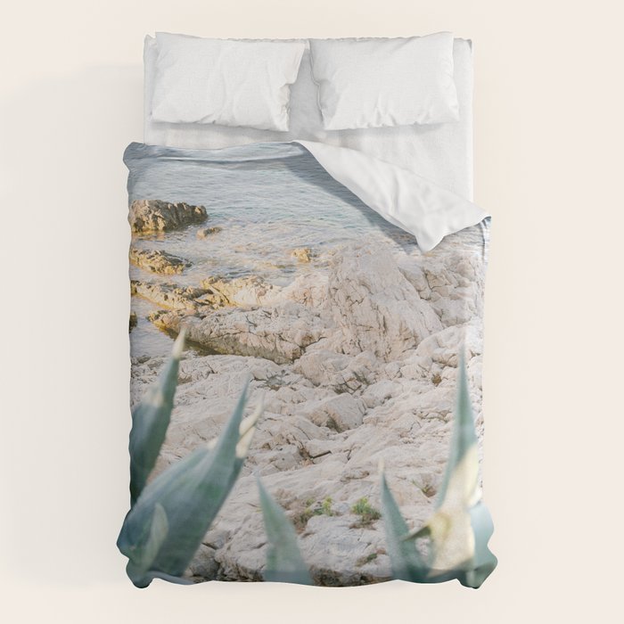 A few steps from the ocean | Fine art Croatia travel photography print | Coastal sea wall art Duvet Cover Gallery Image 6