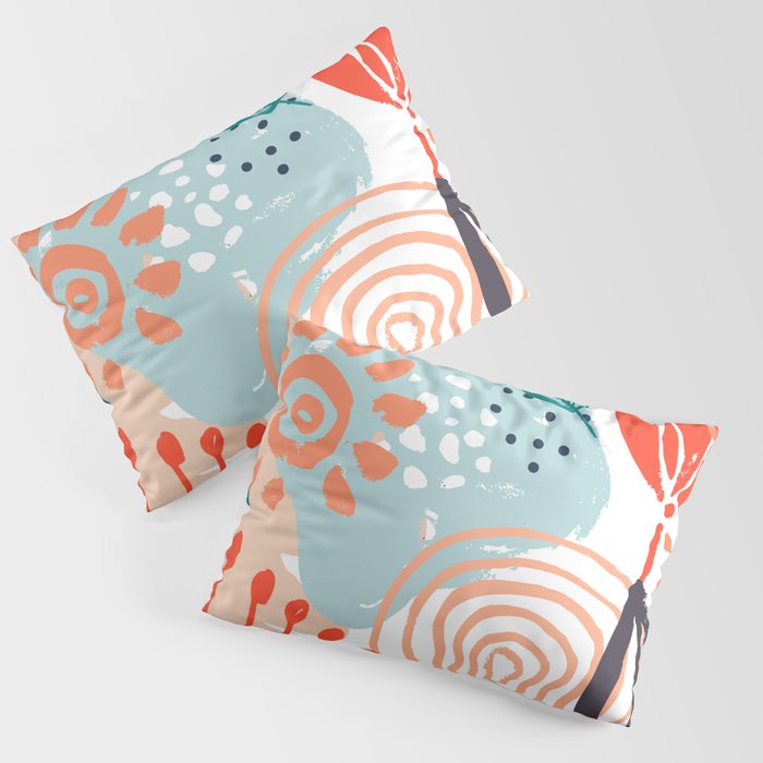 Summer Abstract, Floral Prints, Orange, Teal, Blue, Colourful Prints. Pillow Sham Gallery Image 1