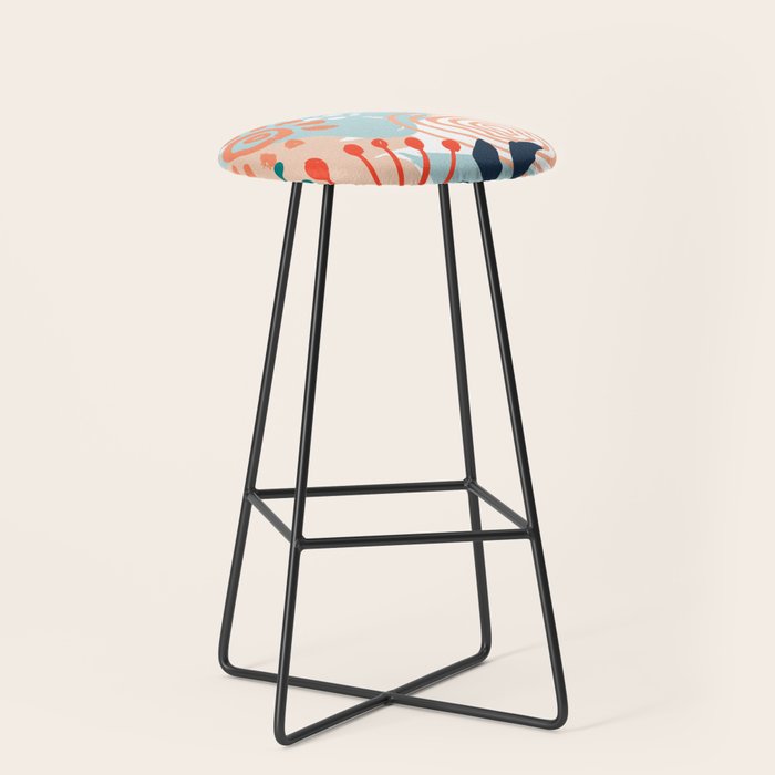Summer Abstract, Floral Prints, Orange, Teal, Blue, Colourful Prints. Stool Gallery Image 1
