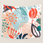 Summer Abstract, Floral Prints, Orange, Teal, Blue, Colourful Prints. Wall Tapestry Gallery Image 4