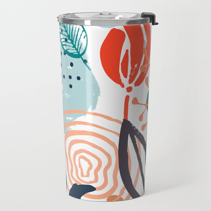 Summer Abstract, Floral Prints, Orange, Teal, Blue, Colourful Prints. Travel Mug Gallery Image 2