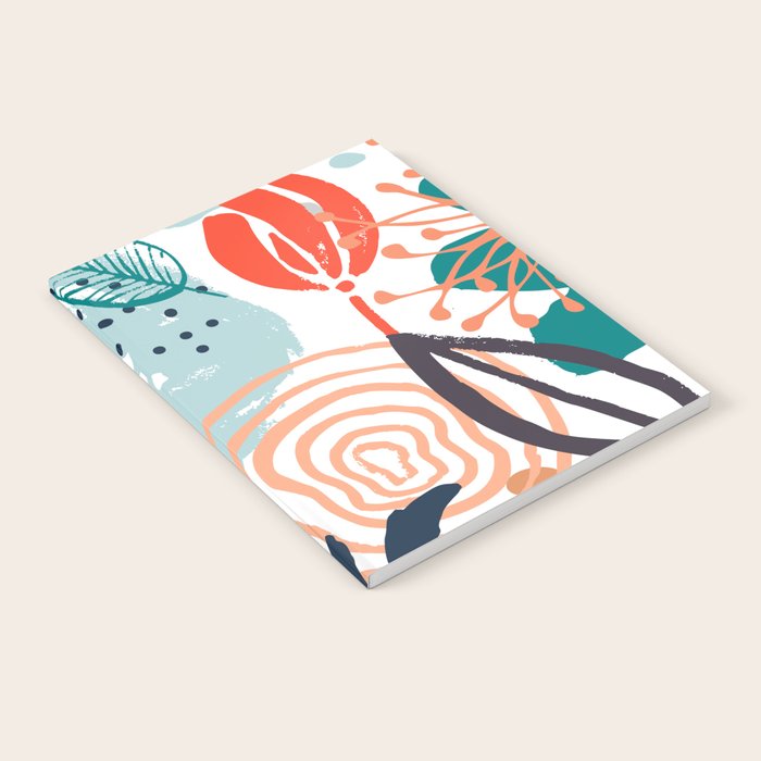 Summer Abstract, Floral Prints, Orange, Teal, Blue, Colourful Prints. Notebook Gallery Image 2