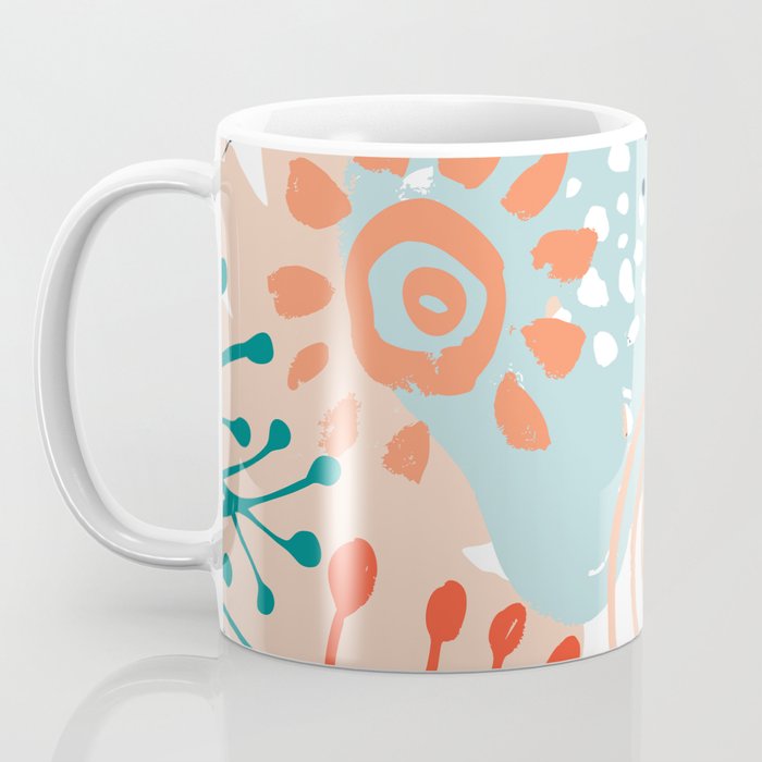 Summer Abstract, Floral Prints, Orange, Teal, Blue, Colourful Prints. Coffee Mug Gallery Image 3