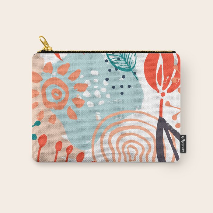 Summer Abstract, Floral Prints, Orange, Teal, Blue, Colourful Prints. Carry All Pouch Gallery Image 1