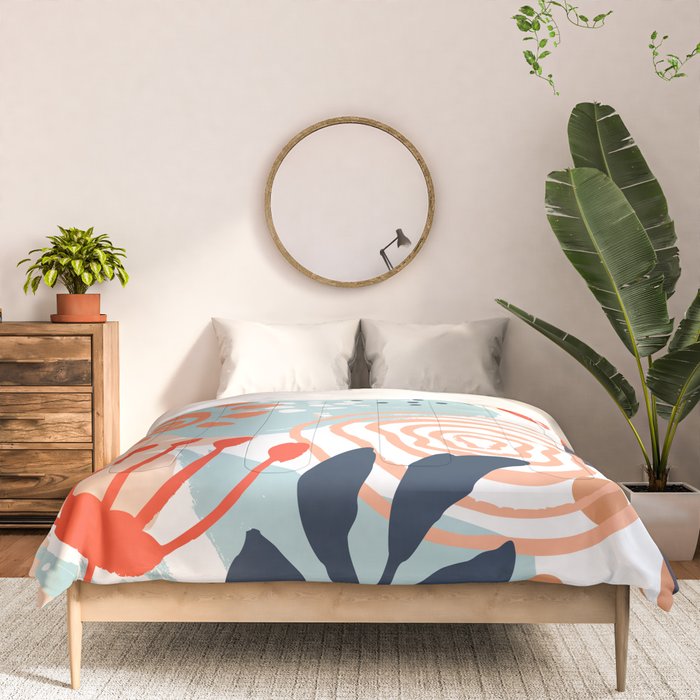 Summer Abstract, Floral Prints, Orange, Teal, Blue, Colourful Prints. Comforter Gallery Image 3