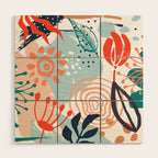 Summer Abstract, Floral Prints, Orange, Teal, Blue, Colourful Prints. Wood Wall Art Gallery Image 1