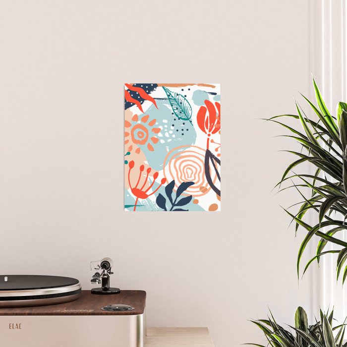 Summer Abstract, Floral Prints, Orange, Teal, Blue, Colourful Prints. Poster Gallery Image 2