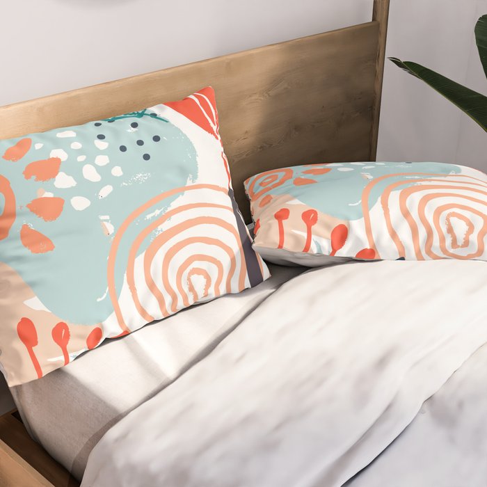 Summer Abstract, Floral Prints, Orange, Teal, Blue, Colourful Prints. Pillow Sham Gallery Image 2