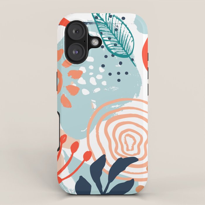 Summer Abstract, Floral Prints, Orange, Teal, Blue, Colourful Prints. iPhone Case Gallery Image 1