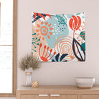 Summer Abstract, Floral Prints, Orange, Teal, Blue, Colourful Prints. Wall Tapestry Gallery Image 2