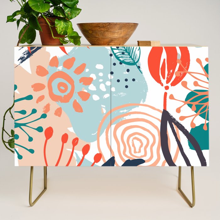Summer Abstract, Floral Prints, Orange, Teal, Blue, Colourful Prints. Credenza Gallery Image 1