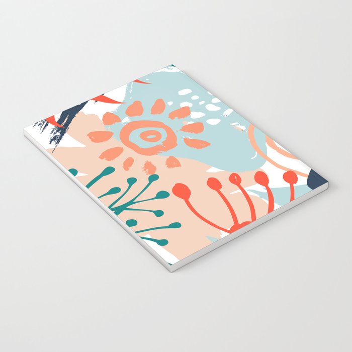 Summer Abstract, Floral Prints, Orange, Teal, Blue, Colourful Prints. Notebook Gallery Image 3