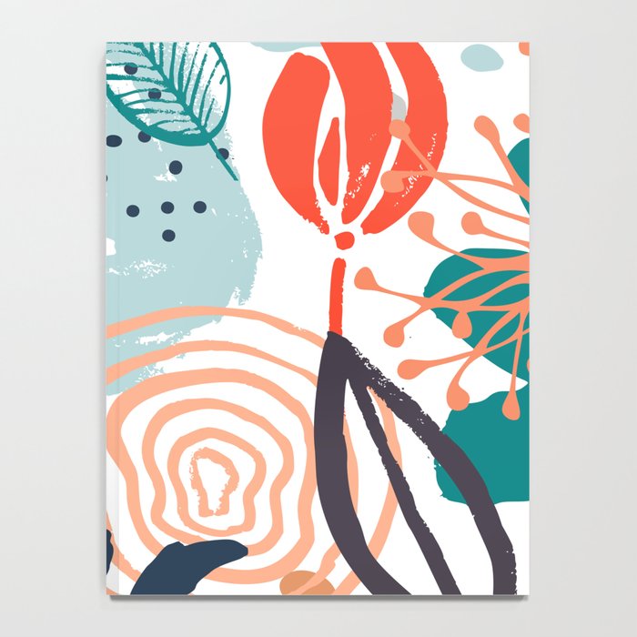 Summer Abstract, Floral Prints, Orange, Teal, Blue, Colourful Prints. Notebook Gallery Image 4