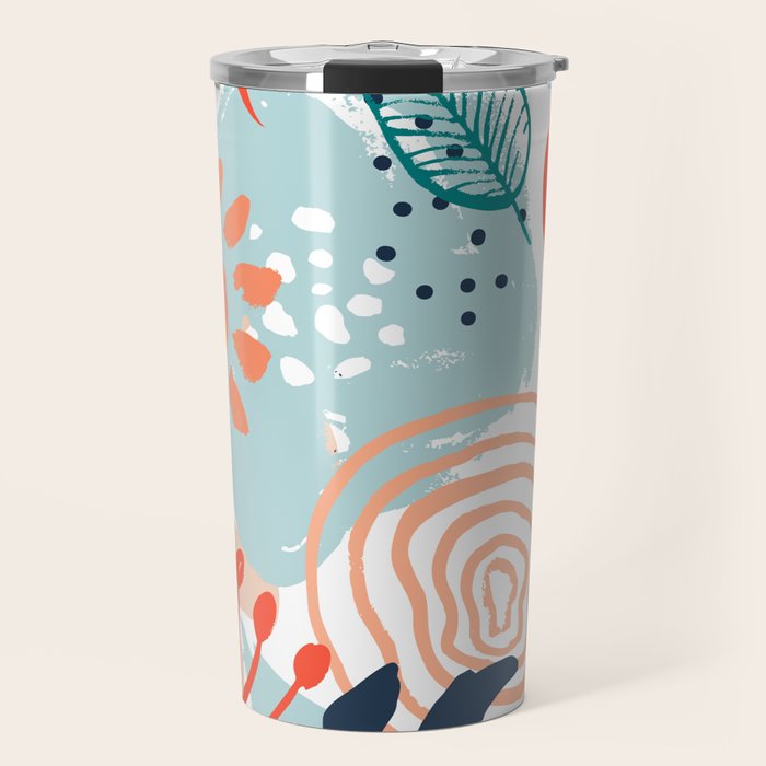 Summer Abstract, Floral Prints, Orange, Teal, Blue, Colourful Prints. Travel Mug Gallery Image 1