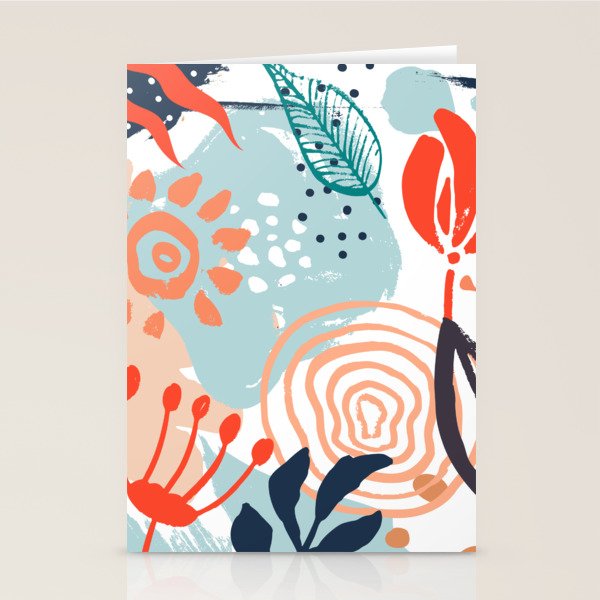 Summer Abstract, Floral Prints, Orange, Teal, Blue, Colourful Prints. Stationery Card Gallery Image 2