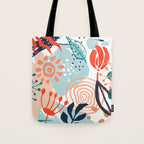 Summer Abstract, Floral Prints, Orange, Teal, Blue, Colourful Prints. Tote Bag Gallery Image 1