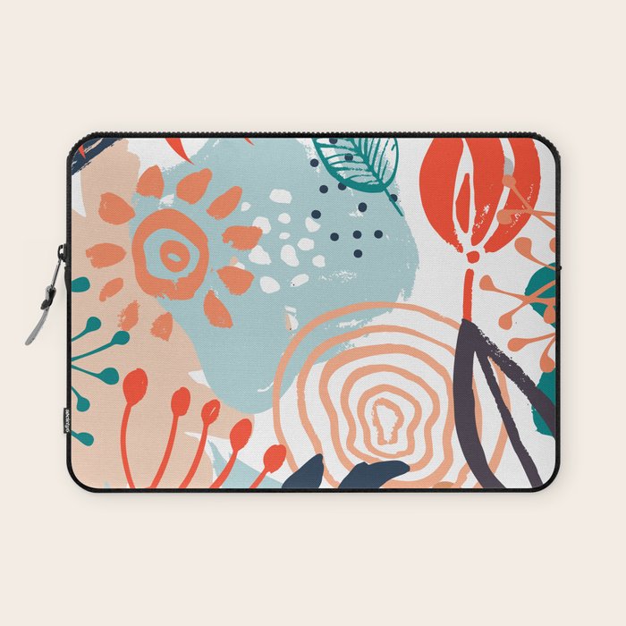 Summer Abstract, Floral Prints, Orange, Teal, Blue, Colourful Prints. Laptop Sleeve Gallery Image 1