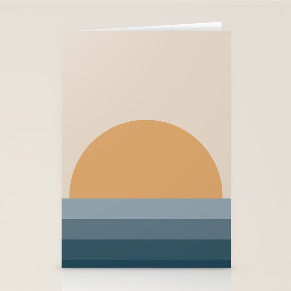 Minimal Retro Sunset Sunrise - Nautical Ocean Blue Stationery Card Gallery Image 1