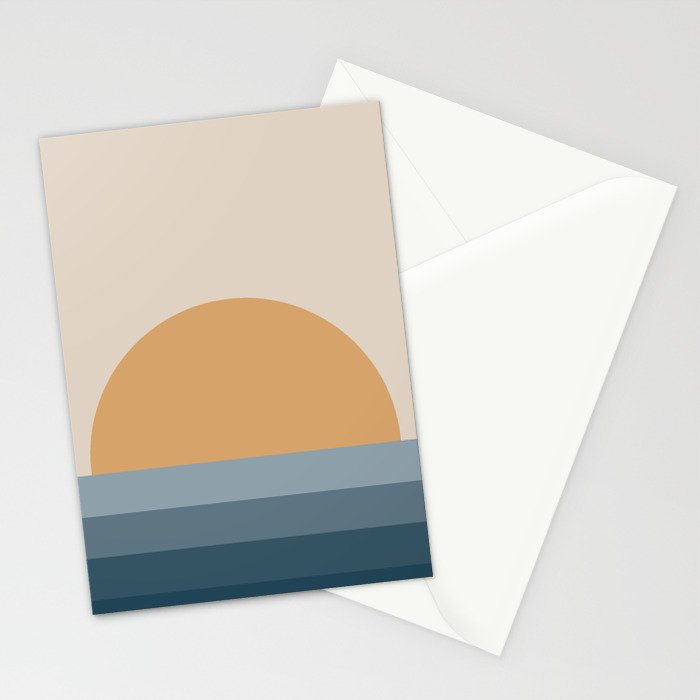 Minimal Retro Sunset Sunrise - Nautical Ocean Blue Stationery Card Gallery Image 2